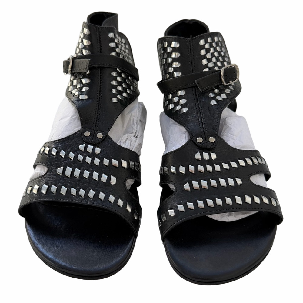 SCHUTZ Sandalia Rasteira Black Leather Woven Sandals Size 9 Boho New w/Box - Picture 4 of 15